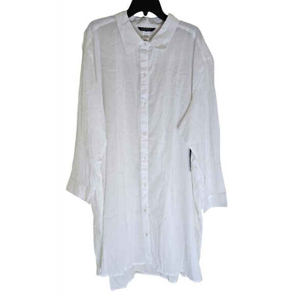 Lauren Ralph Lauren Womens 3X White Button-Up Shirt Dress 100% Cotton With Embro - Picture 1 of 8